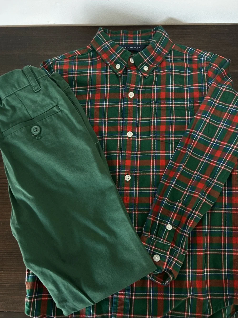 Crewcuts and Janie and Jack Set Green and Red Plaid Button-Down Shirt and pants